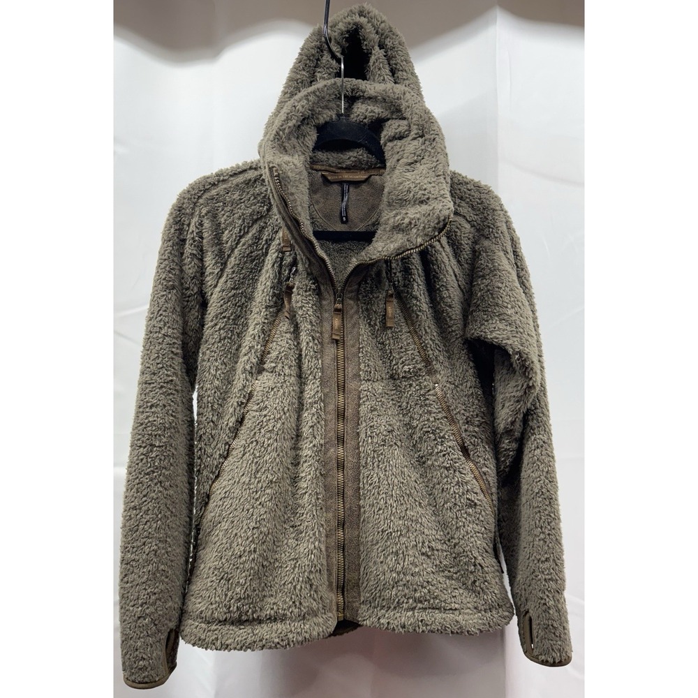 Kuhl Flight Sherpa‎ Hooded Full Zip Jacket Green W/ Brown Accents Woman's Sz S